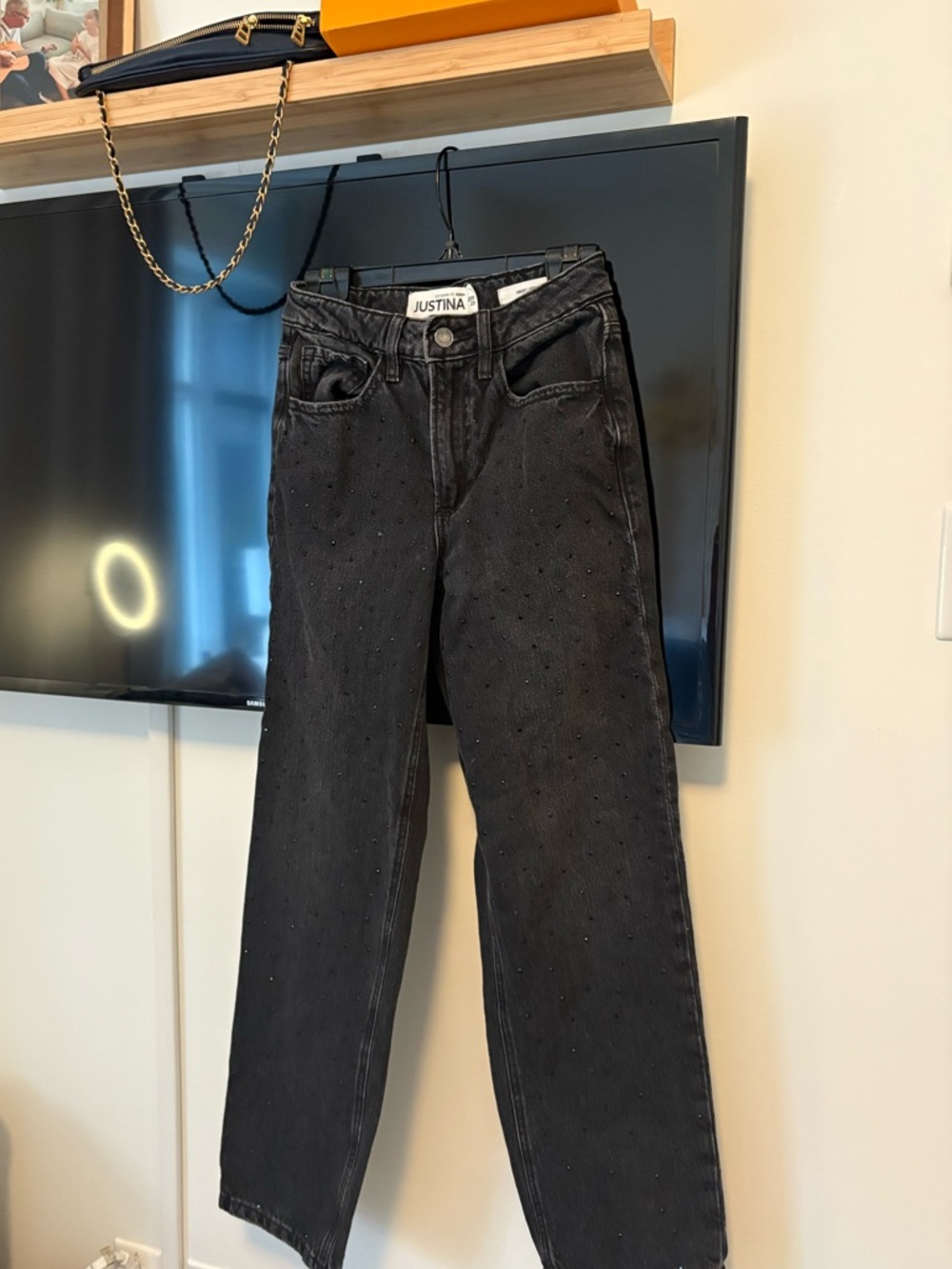 Dynamite Black Straight Leg Jeans with Subtle Stud Detail